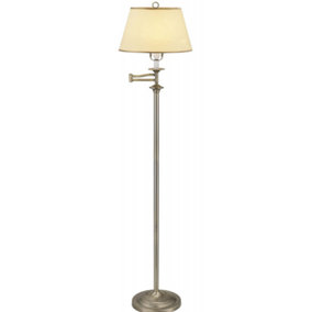 Traditional Antique Brass Swing Arm Floor Lamp with Cream Shade