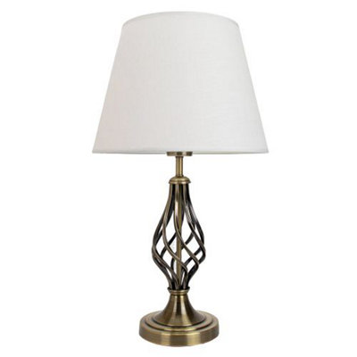 Traditional Antique Brass Table Lamp with Barley Twist Base and Linen Shade