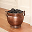 Traditional Antique Copper Kindling Storage Bucket with Round Footed Copper Coal Bucket and Handles