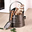 Traditional Antique Pewter 4pc Freestanding Fireside Companion Set with Coal Bucket and Shovel