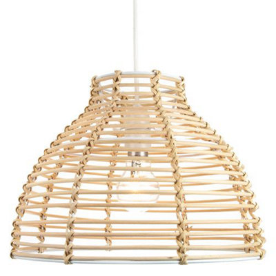 Traditional Basket Style Light Brown Rattan Wicker Ceiling Pendant Light Shade