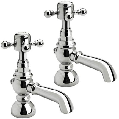 Traditional Bathroom Bath Pillar Taps - Crosshead Handles - Chrome