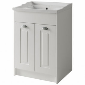 Traditional Bathroom Floor Standing 2 Door Vanity Unit and Ceramic Basin 600mm - White - (Aberdeen)