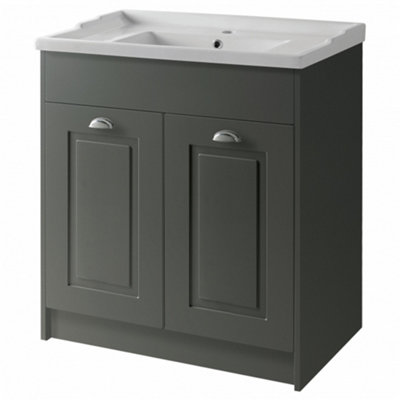 Traditional Bathroom Floor Standing 2 Door Vanity Unit and Ceramic Basin 800mm - Matt Grey - (Aberdeen) Brassware Not Included