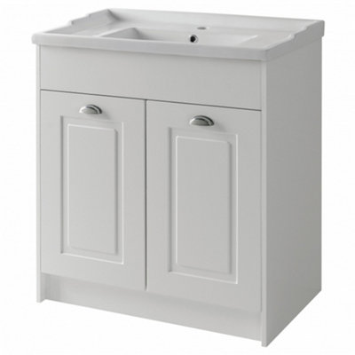 Traditional Bathroom Floor Standing 2 Door Vanity Unit and Ceramic Basin 800mm - White - (Aberdeen) Brassware Not Included