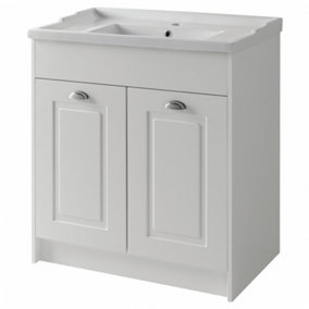Traditional Bathroom Floor Standing 2 Door Vanity Unit and Ceramic Basin 800mm - White - (Aberdeen) Brassware Not Included