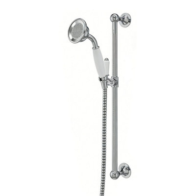 Traditional Bathroom Shower Handset Riser Rail Kit Chrome & White