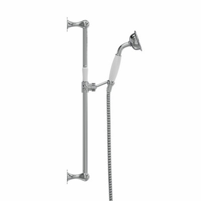 Traditional Bathroom Shower Handset Riser Rail Kit Chrome & White