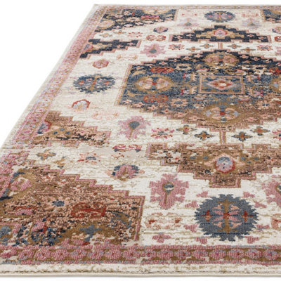 Traditional Beige Persian Bordered Geometric Easy To Clean Rug For Dining Room Bedroom & Living Room-155cm X 230cm