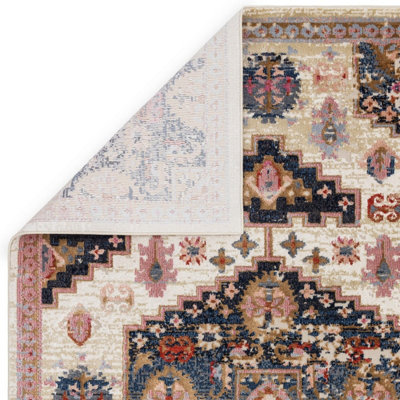 Traditional Beige Persian Bordered Geometric Easy To Clean Rug For Dining Room Bedroom & Living Room-155cm X 230cm