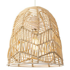 Traditional Bell Shaped Light Brown Rattan Wicker Ceiling Pendant Light Shade