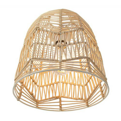 Traditional Bell Shaped Light Brown Rattan Wicker Ceiling Pendant Light Shade