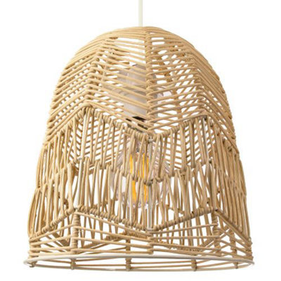 Traditional Bell Shaped Light Brown Rattan Wicker Ceiling Pendant Light Shade