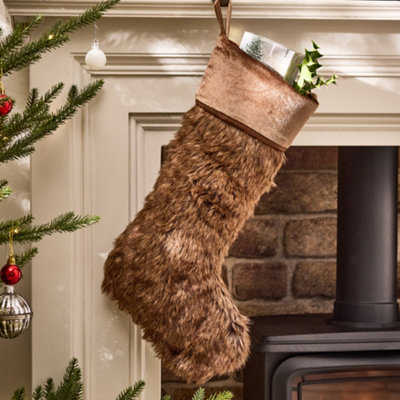 Traditional Beresford Dark Brown Faux Fur Xmas Gift Decoration Christmas Stocking