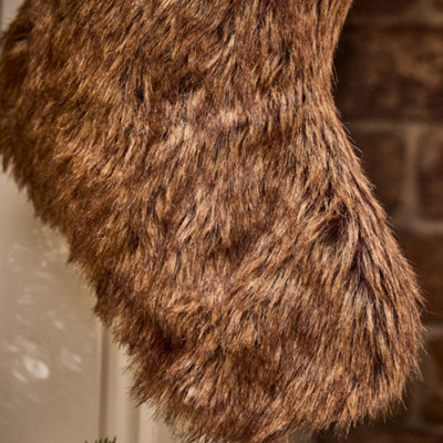 Traditional Beresford Dark Brown Faux Fur Xmas Gift Decoration Christmas Stocking