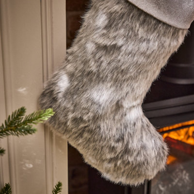Traditional Beresford Grey Faux Fur Xmas Gift Decoration Christmas Stocking