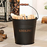 Traditional Black and Copper Fireside Coal, Log Storage and Kindling Bucket Basket