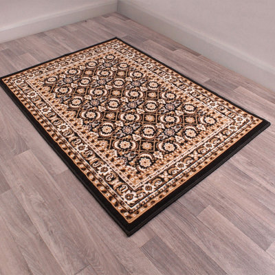 Traditional Black Bordered Floral Rug For Dining Room-120cm (Circle)