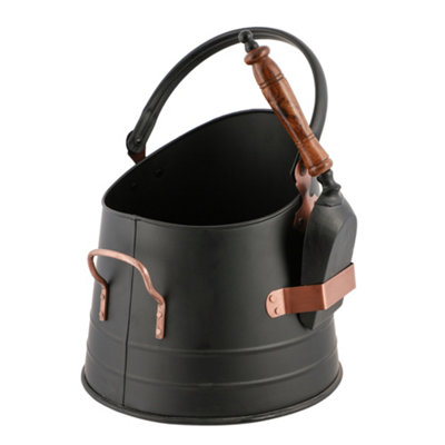 Traditional Black Copper Fireside Coal Bucket with Scoop
