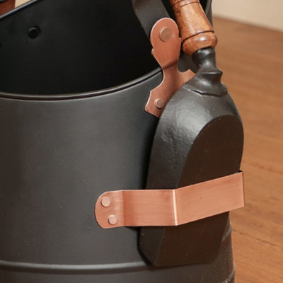 Traditional Black Copper Fireside Coal Bucket with Scoop - 3