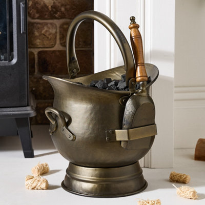 Traditional Black Fireplace Storage Fireside Coal Bucket with Shovel