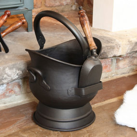 Traditional Black Fireplace Storage Fireside Coal Bucket with Shovel