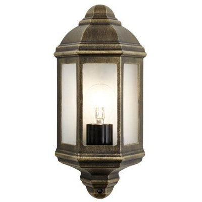 Traditional Black/Gold Cast Aluminium Flush Wall Lantern Light Fitting DIY at B&Q