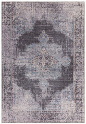 Traditional Blue Persian Abstract Bordered Floral Easy To Clean Rug For ...