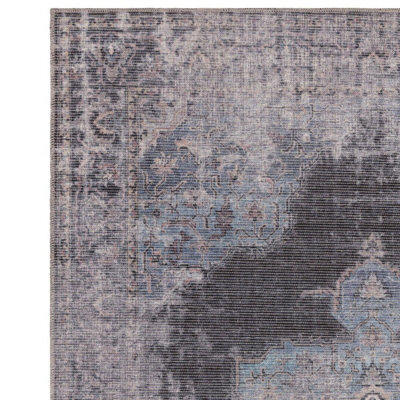 Traditional Blue Persian Abstract Bordered Floral Easy To Clean Rug For Living Room Bedroom & Dining Room-160cm X 230cm