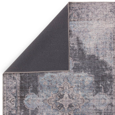 Traditional Blue Persian Abstract Bordered Floral Easy To Clean Rug For Living Room Bedroom & Dining Room-160cm X 230cm