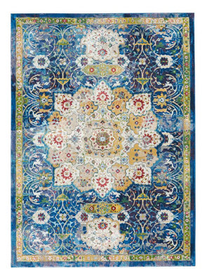 Traditional Blue Rug, Stain-Resistant Floral Rug, Anti-Shed Rug for Bedroom, Living Room, & Dining Room-122cm X 183cm