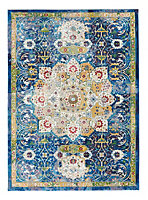 Traditional Blue Rug, Stain-Resistant Floral Rug, Anti-Shed Rug for Bedroom, Living Room, & Dining Room-71cm X 244cm (Runner)
