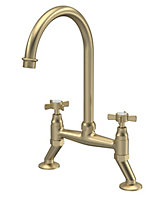 Traditional Bridge Mixer Kitchen Tap with Crosshead Handles - Brushed Brass - Balterley