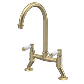 Traditional Bridge Mixer Kitchen Tap with Lever Handles - Brushed Brass - Balterley