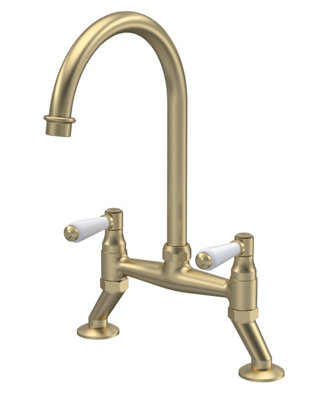 Traditional Bridge Mixer Kitchen Tap with Lever Handles - Brushed Brass
