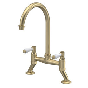 Traditional Bridge Mixer Kitchen Tap with Lever Handles - Brushed Brass