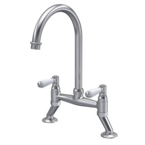 Traditional Bridge Mixer Kitchen Tap with Lever Handles - Brushed Nickel