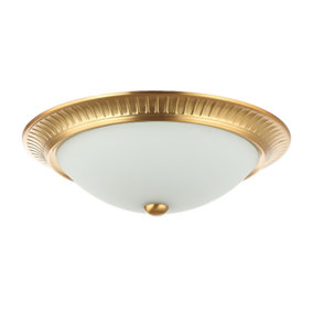 Traditional Brushed Gold Flush Ceiling Light Fitting with Opal Glass Diffuser