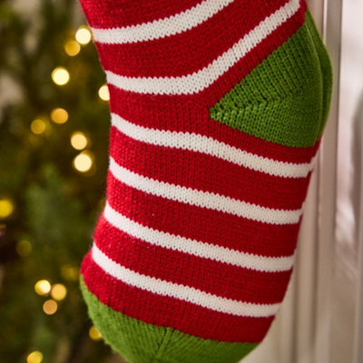 Traditional Candy Stripe Knitted Xmas Gift Decoration Christmas Stocking
