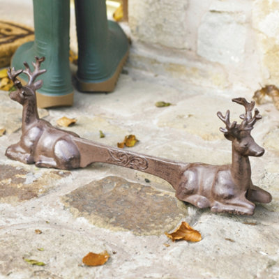 Traditional Cast Iron Double Stag Outdoor Garden Boot Scraper