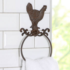 Traditional Cast Iron Rooster Towel Holder Wall Mounted