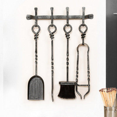 Traditional Cast Iron Wall Mounted 5pc Fireside Set