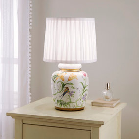Traditional Ceramic Floral Table Lamp with White Pleated Shade 44cm Table Lamp