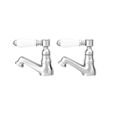 Traditional Ceramic Lever Hot & Cold Basin Sink Taps - Chrome Pair