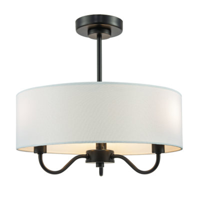 Traditional Chandelier Style Semi Flush Ceiling Light in Matte Black with Shade