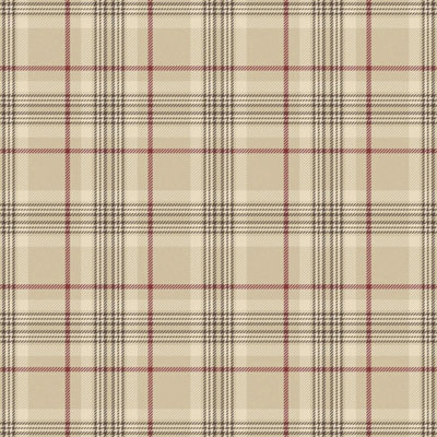 Traditional Check Wallpaper in Beige and Red