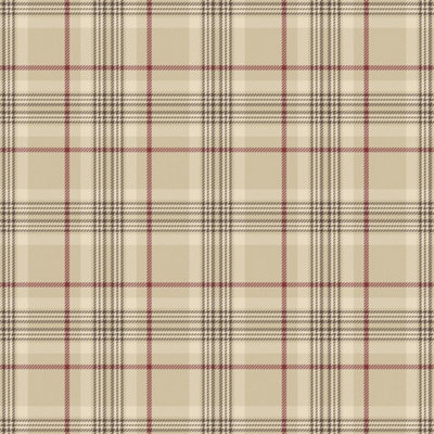 Traditional Check Wallpaper In Beige And Red