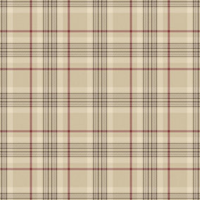 Traditional Check Wallpaper In Beige And Red