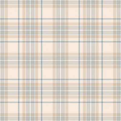 Traditional Check Wallpaper In Cream And Blue