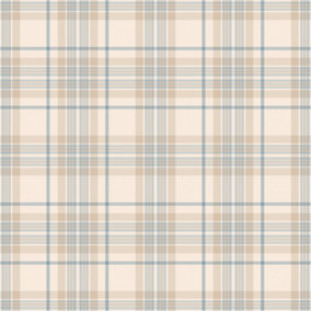 Traditional Check Wallpaper In Cream And Blue